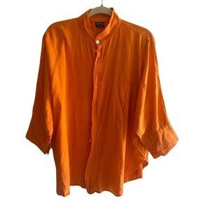 Dilemma New York Orange Organic Cotton Button Up Tunic Top Women’s Size Large